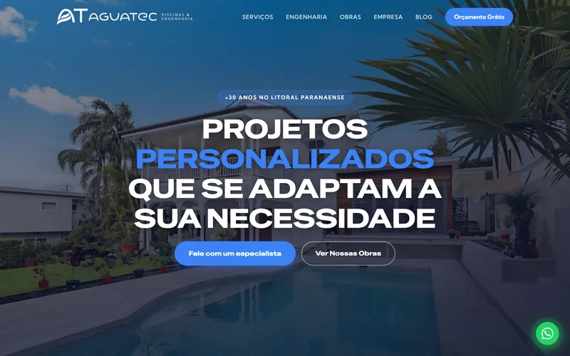 Tela inicial do site Aguatec Piscinas