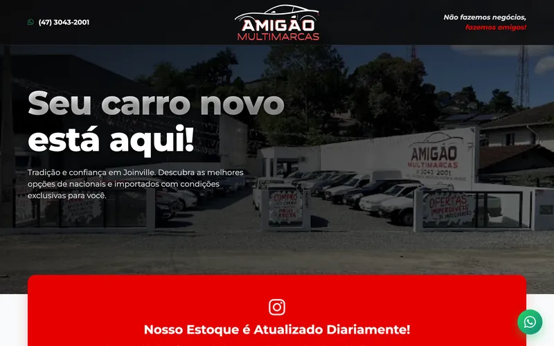 Tela inicial do site Amigão Multimarcas