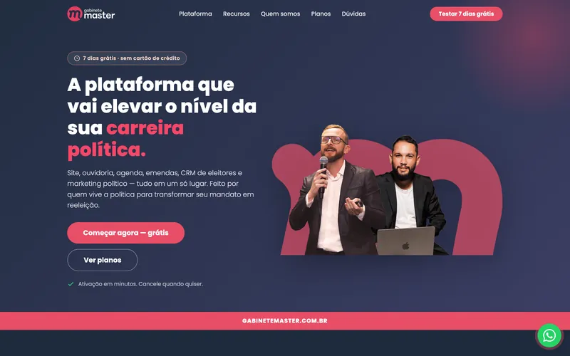 Tela inicial do site Gabinete Master