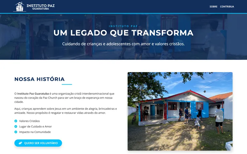 Tela inicial do site Instituto Paz