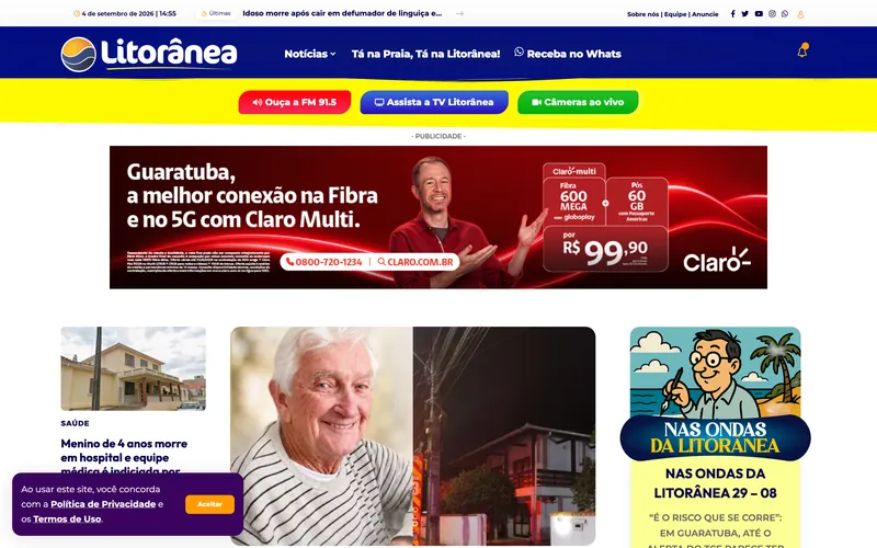 Tela inicial do site Litorânea FM