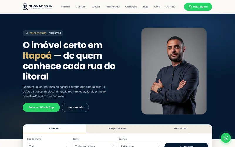 Tela inicial do site Thomaz Sohn Corretor