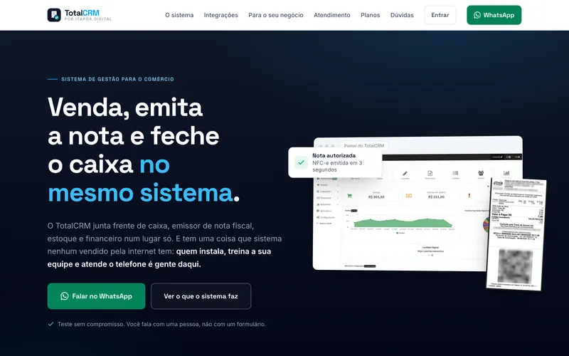 Tela inicial do site TotalCRM