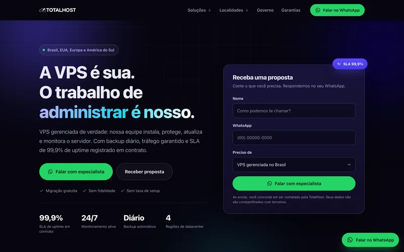 Tela inicial do site TotalHost